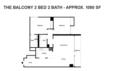Floor plan for 2 beds, 2 baths, 1086 sqft